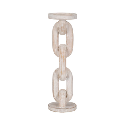 Wood, 14" Chain Pillar Candle Holder, White - Decor Addict, LLC
