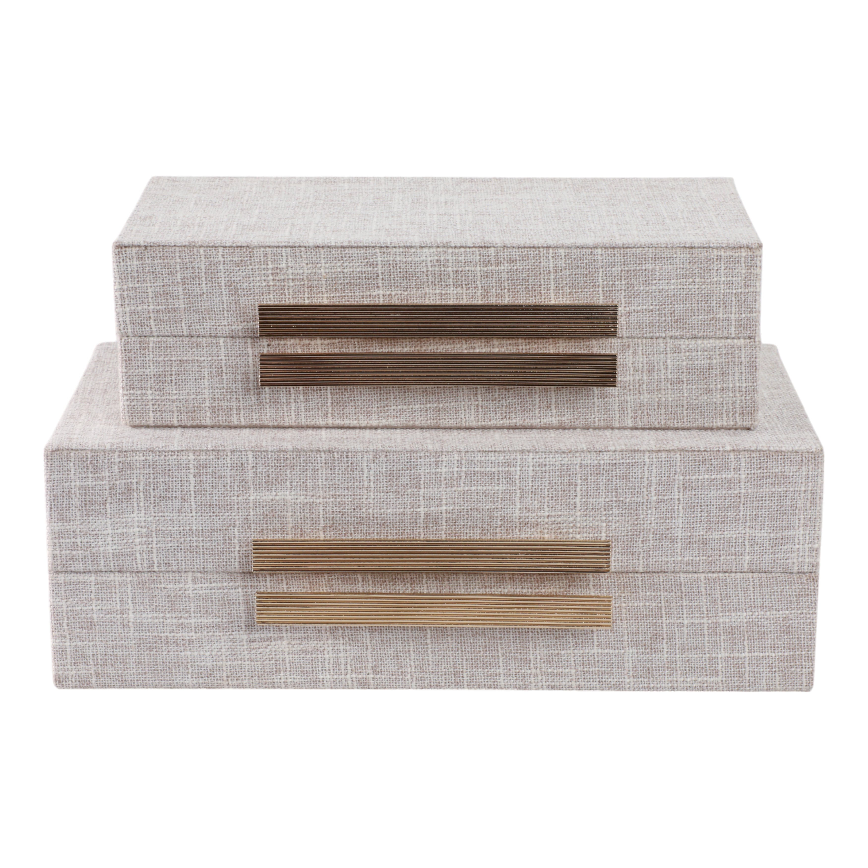 S/2 10/12" Rectangular Boxes Double Hardware, Wht - Decor Addict, LLC