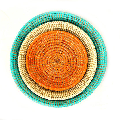 Senegalese 3 Bowl Set - Turquoise, Orange, and White - Decor Addict, LLC