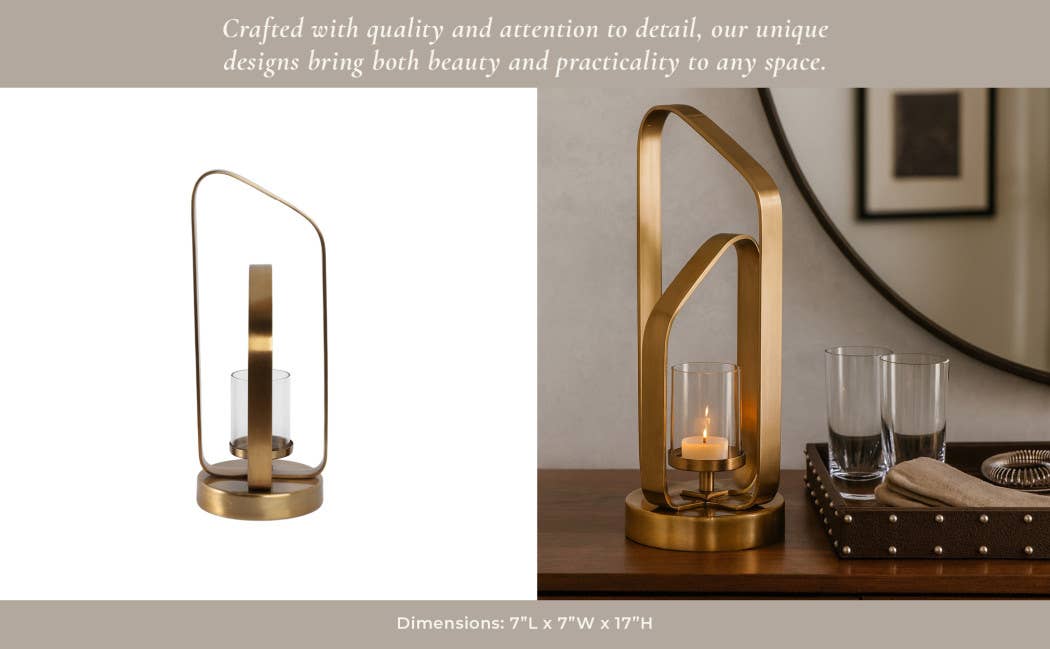 Candle Holder - Gold Metal Stylish Hurricane, 17 in. - Decor Addict, LLC