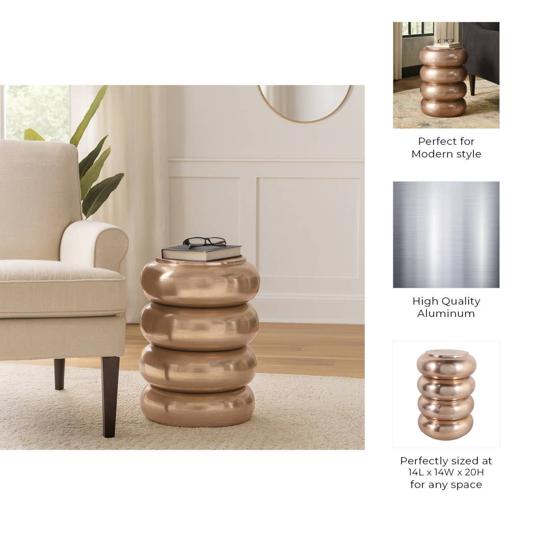 Side Table - Gold Metal Narrow Bold Rounded Drum, 20 in. - Decor Addict, LLC