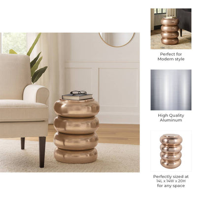 Side Table - Gold Metal Narrow Bold Rounded Drum, 20 in. - Decor Addict, LLC