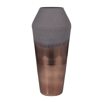 Glass, 17" 2-tone Hand-cut Vase, Metallic - Decor Addict, LLC