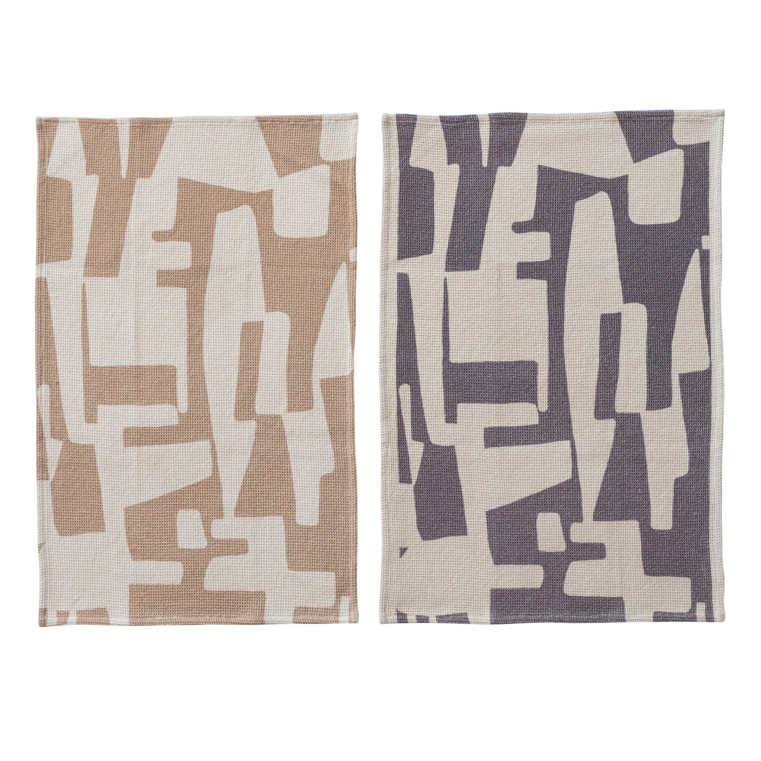 Cotton Waffle Weave Kitchen Towel with Abstract Design, 2 Colors