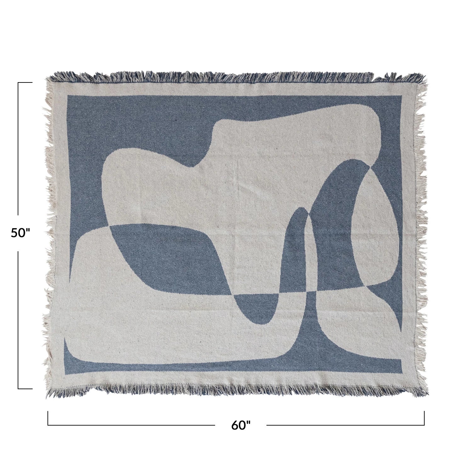 Woven Recycled Cotton Blend Jacquard Throw w/ Abstract Design & Eyelash Fringe