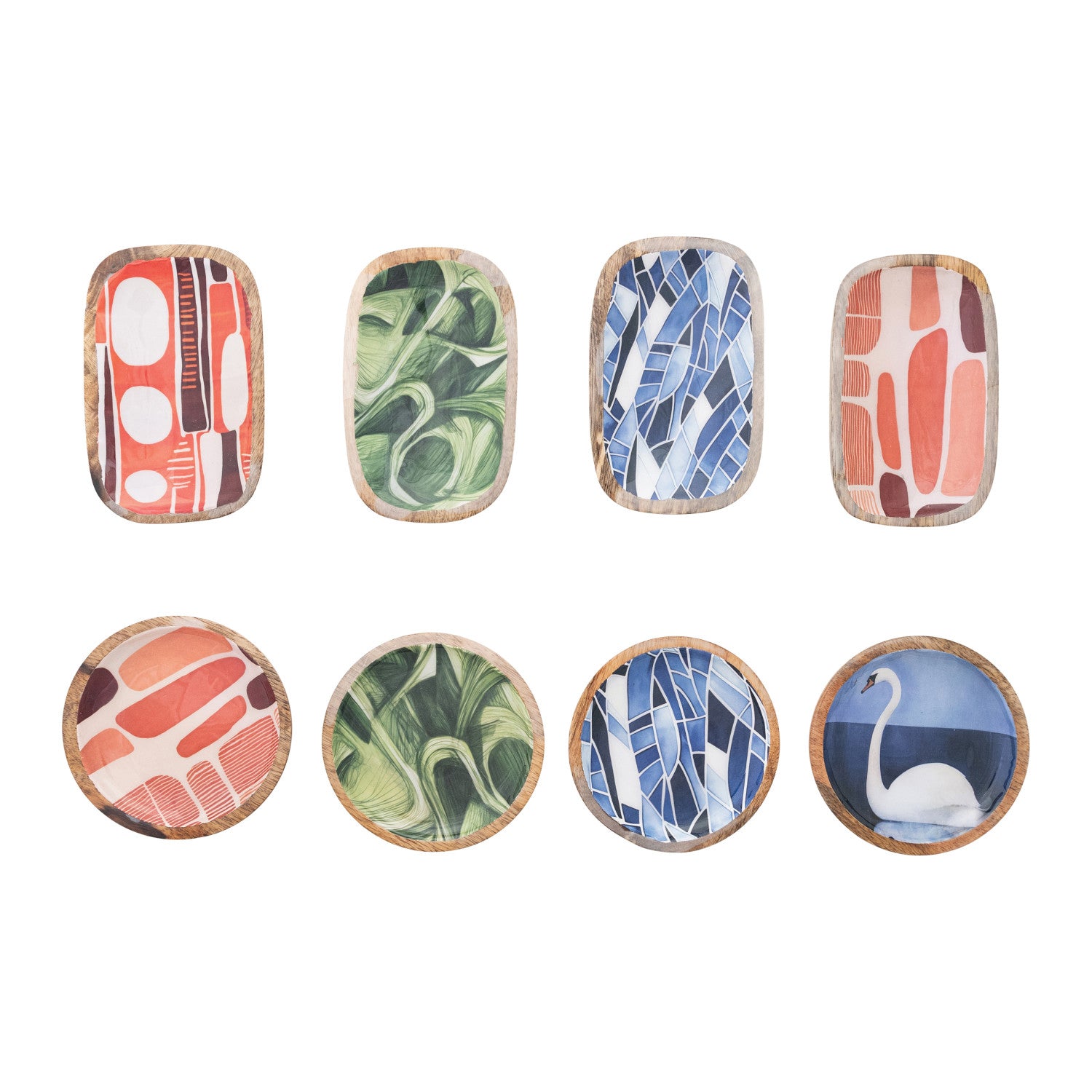 Enameled Mango Wood Dish w/ Design/Image, 8 Styles