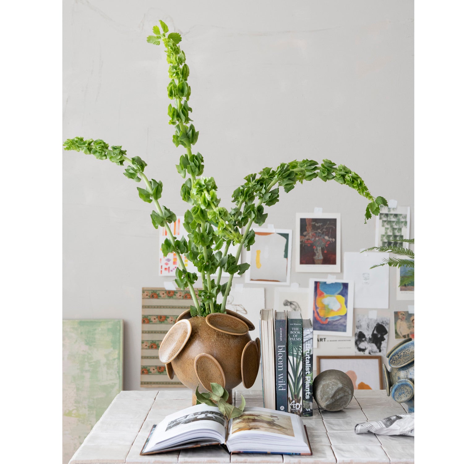 Stoneware Footed Vase with 3D Disc Design (Each One Will Vary)