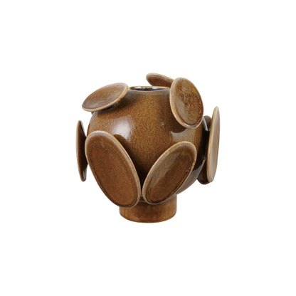 Stoneware Footed Vase with 3D Disc Design (Each One Will Vary)