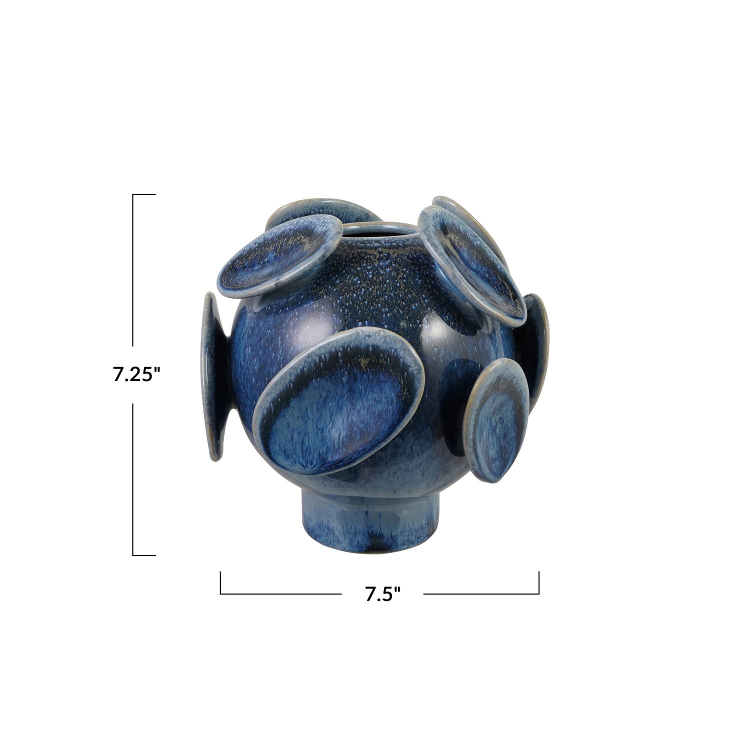Stoneware Footed Vase with 3D Disc Design Blue  (Each One Will Vary)