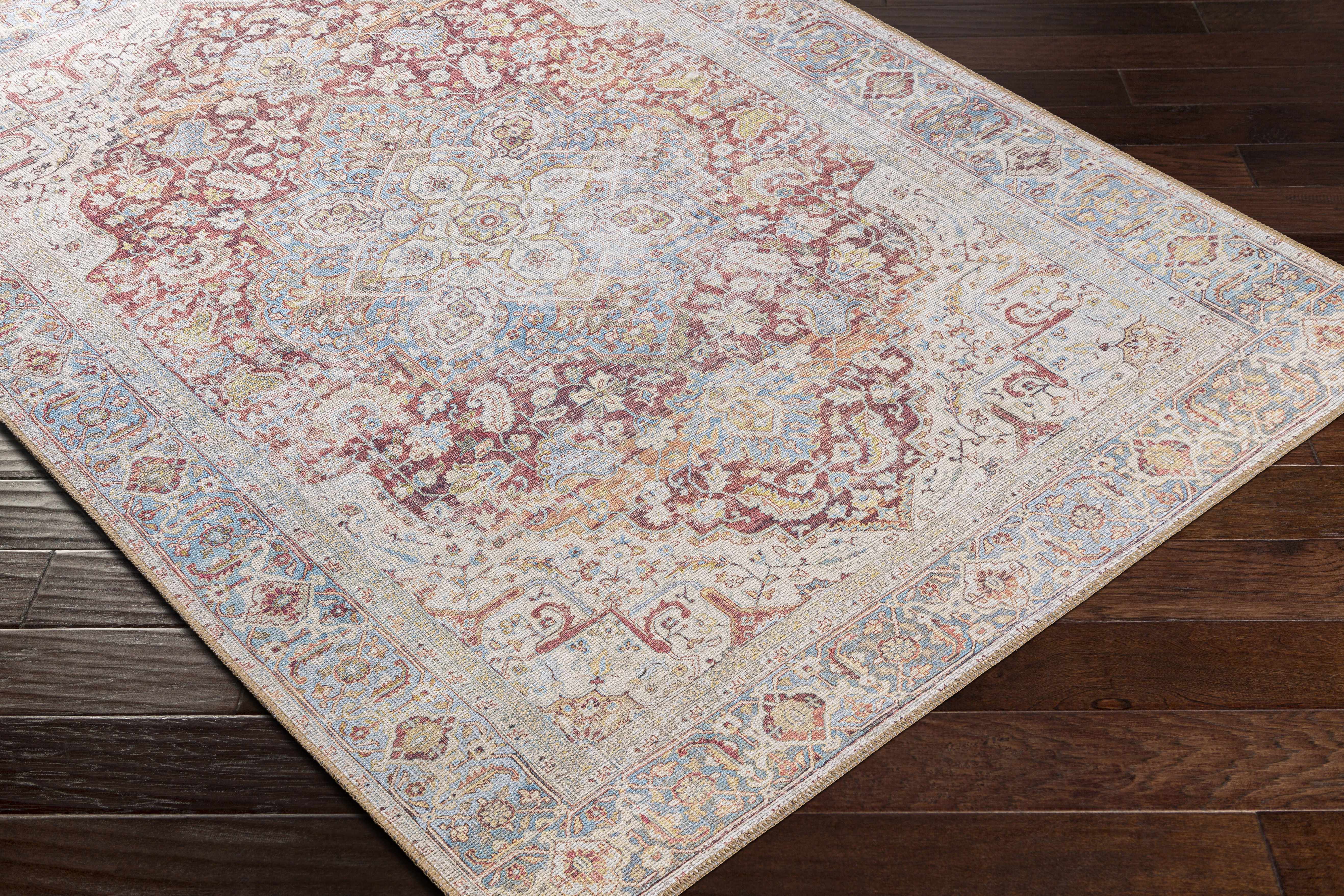 Cream Rust Leeston Vintage Washable Area Rug - Decor Addict, LLC