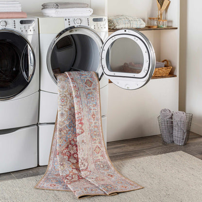 Cream Rust Leeston Vintage Washable Area Rug - Decor Addict, LLC