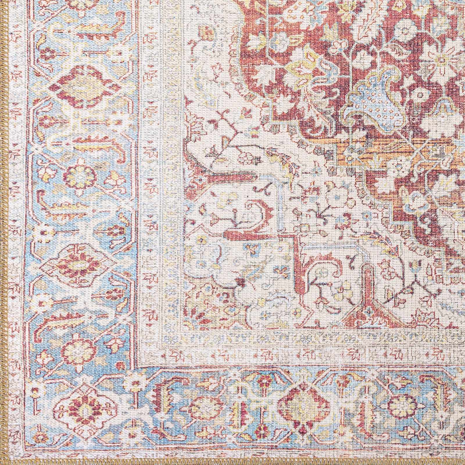 Cream Rust Leeston Vintage Washable Area Rug - Decor Addict, LLC