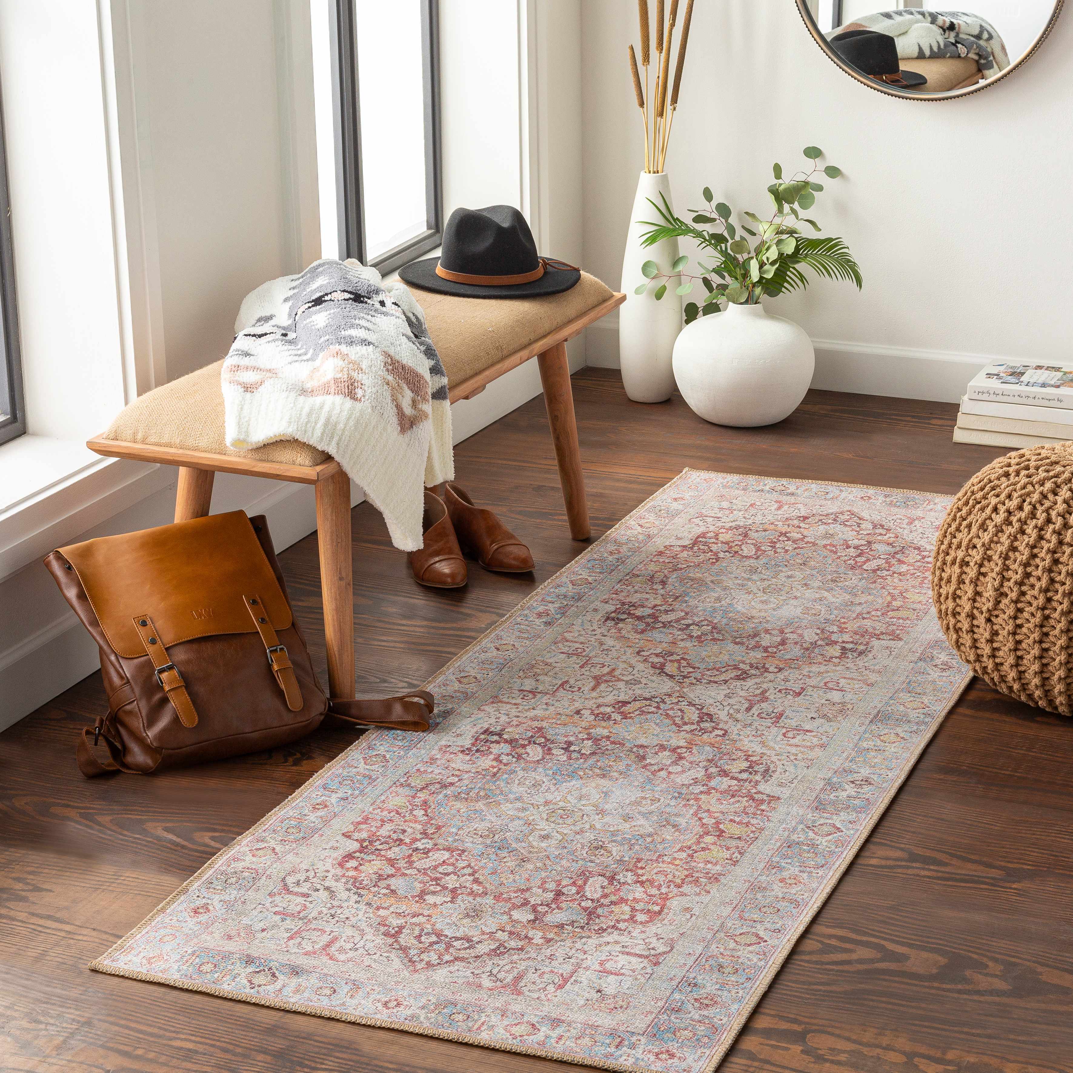 Cream Rust Leeston Vintage Washable Area Rug - Decor Addict, LLC
