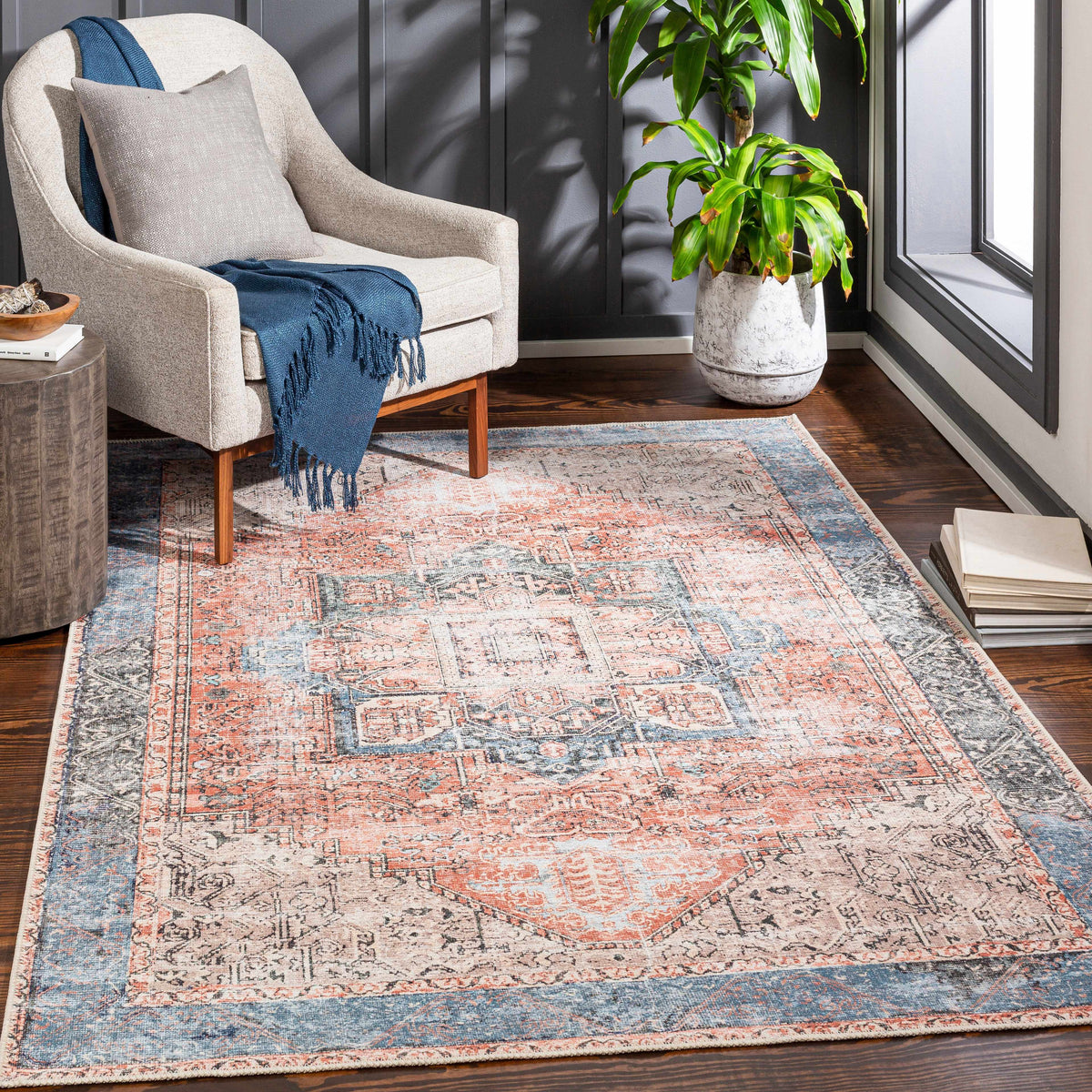 Rosman Distressed Washable Rug - Decor Addict, LLC