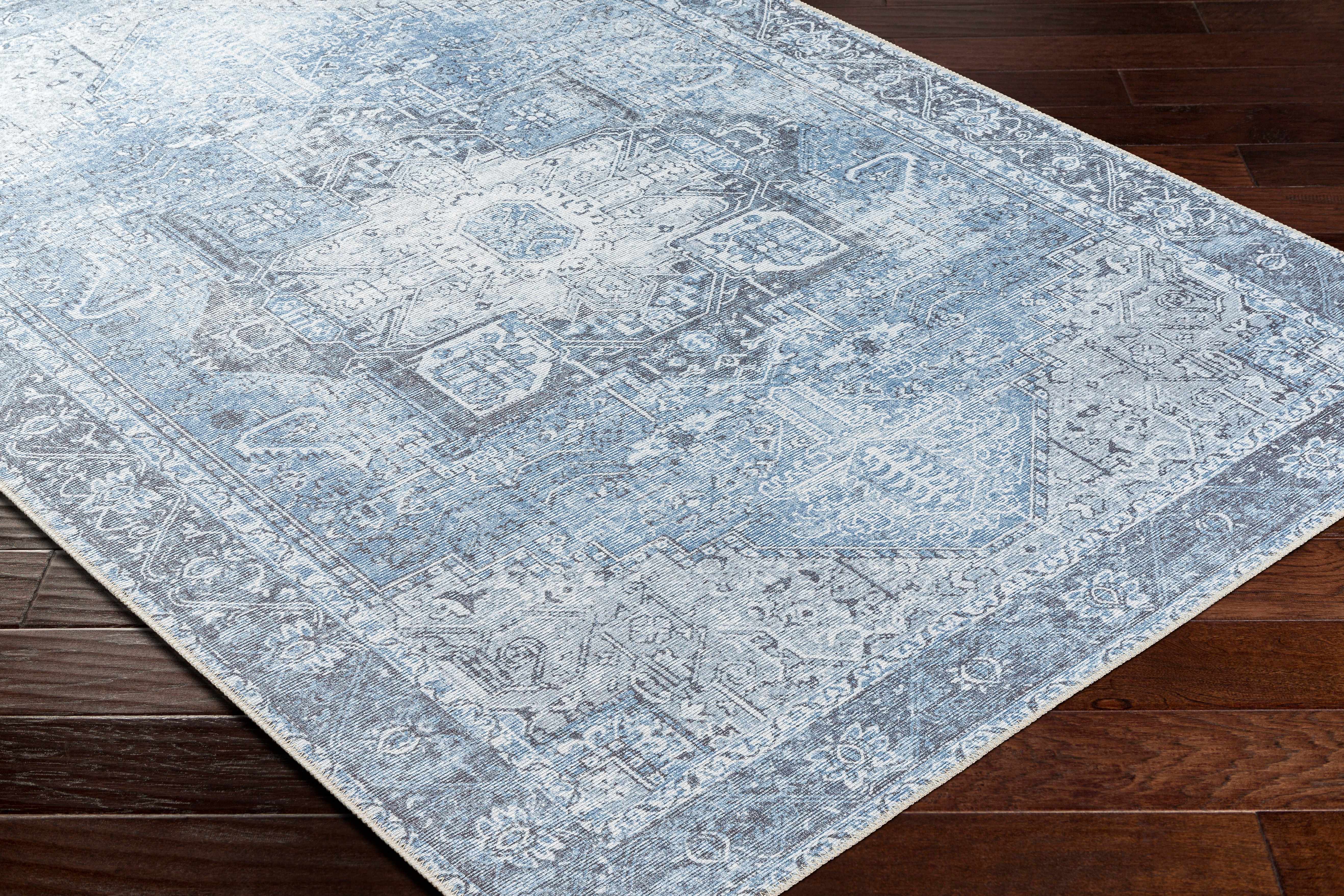 Rosman Blue Washable Area Rug - Decor Addict, LLC