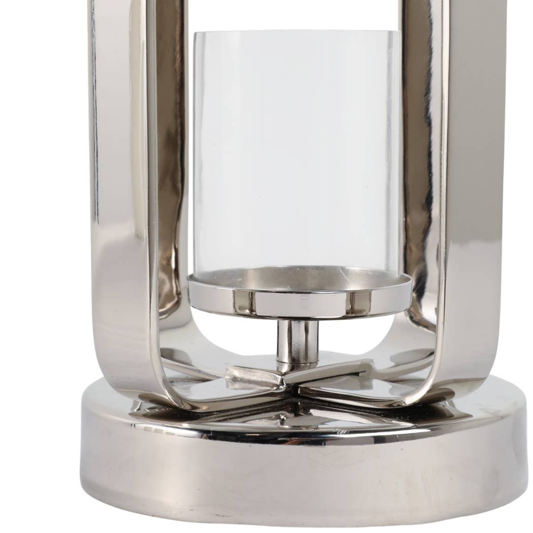 Candle Holder - Silver Metal Stylish Hurricane, 17 in. - Decor Addict, LLC