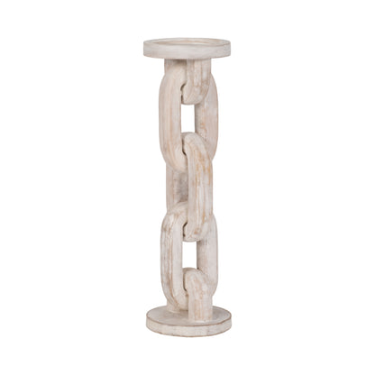 Wood, 14" Chain Pillar Candle Holder, White - Decor Addict, LLC
