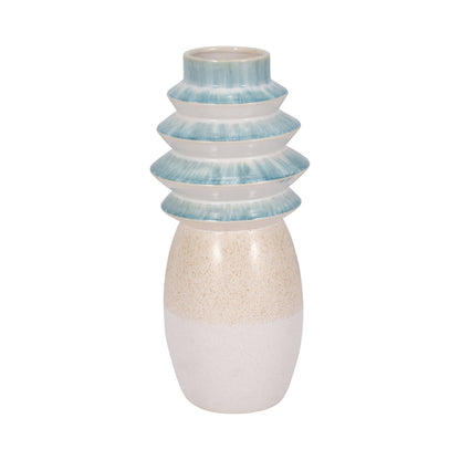 Ceramic Reactive Finish Fluted Top Vase - Blue, 15 in. - Decor Addict, LLC