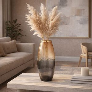 18" Glass Vase with Metal Ring, Bronze