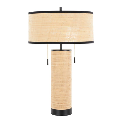 Cylinder Rattan 29" Table Lamp: Black Metal, Natural Rattan - Decor Addict, LLC