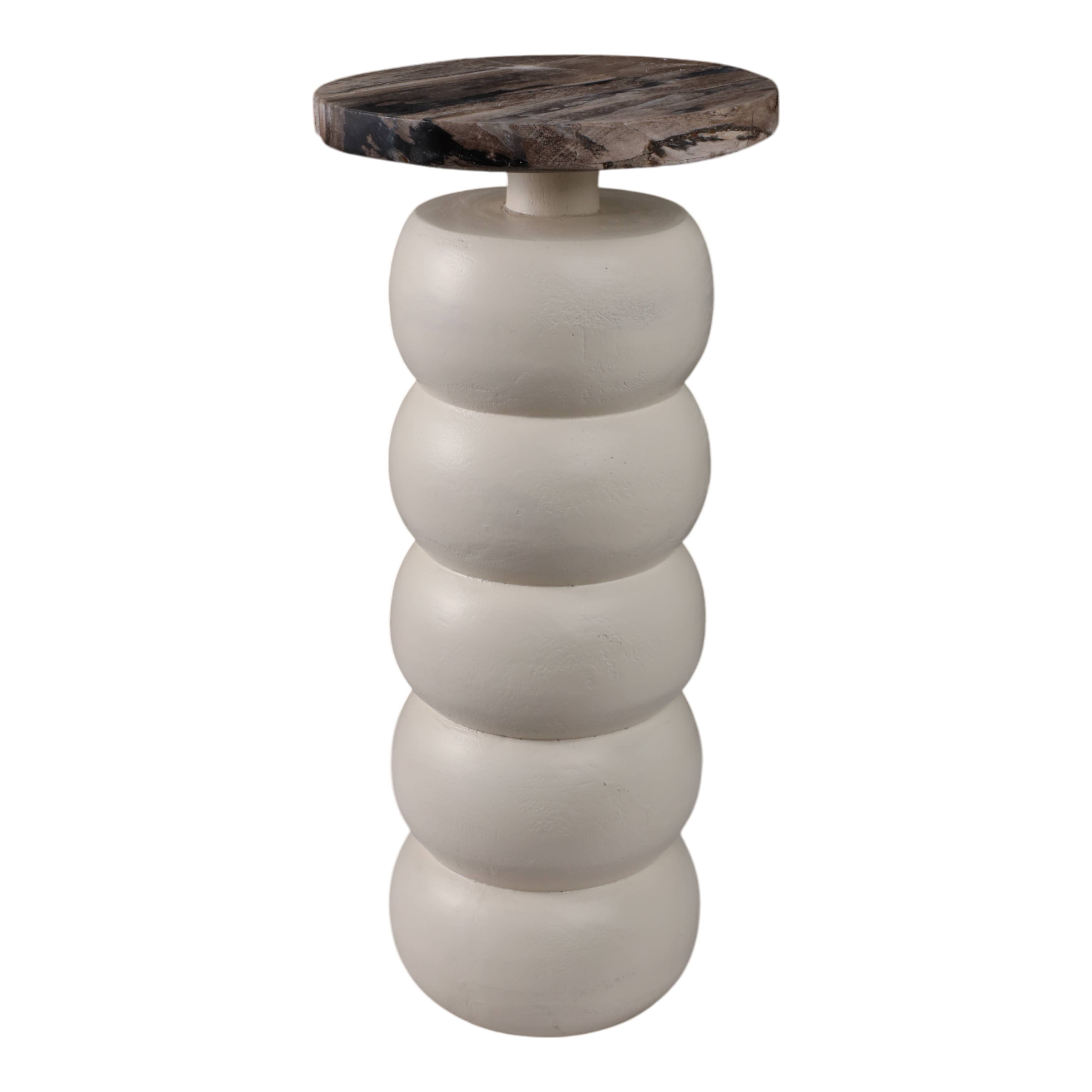 Wood Marble Top Stacked Ring End Table - Thumbnail 5