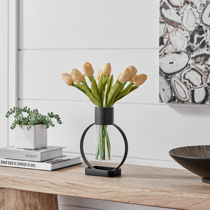 Jacob Modern Black Open Circle Clear Glass Tabletop Vase - Decor Addict, LLC