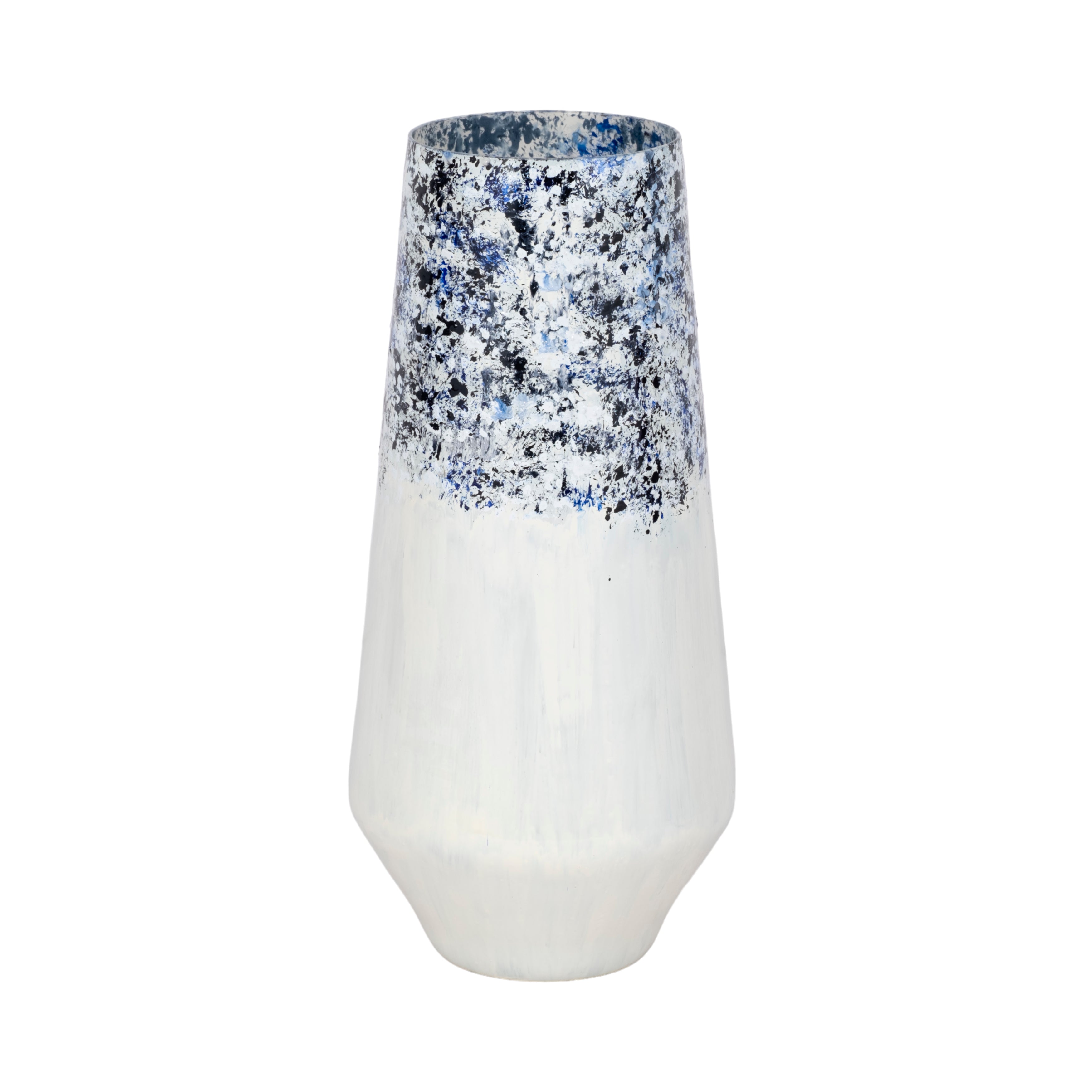16" Tapered Bottom Vase Arctic Finish, White/blue - Decor Addict, LLC