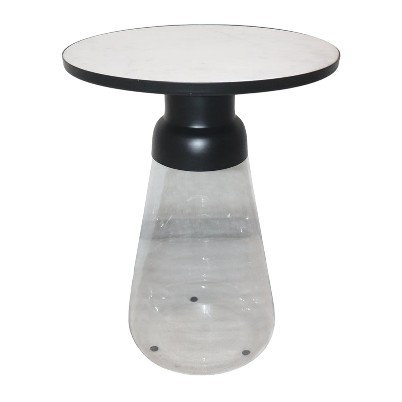 21" Glass Accent Table Marble Top, White/clear