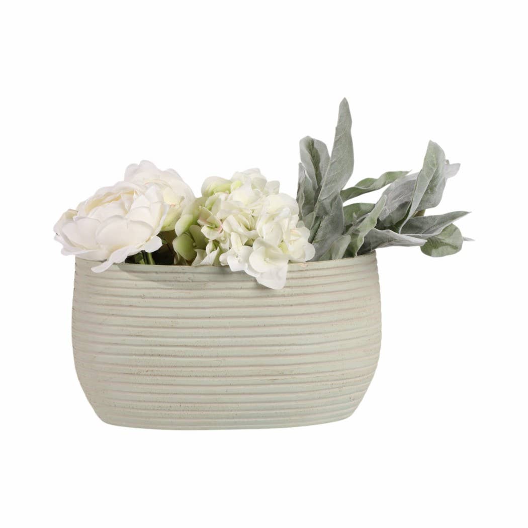 Decorative Vase - Teal Ceramic Small Ribbed Oval, 14 in. - Decor Addict, LLC