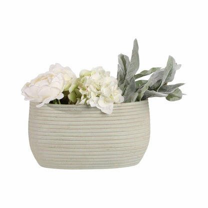 Decorative Vase - Teal Ceramic Small Ribbed Oval, 14 in. - Decor Addict, LLC