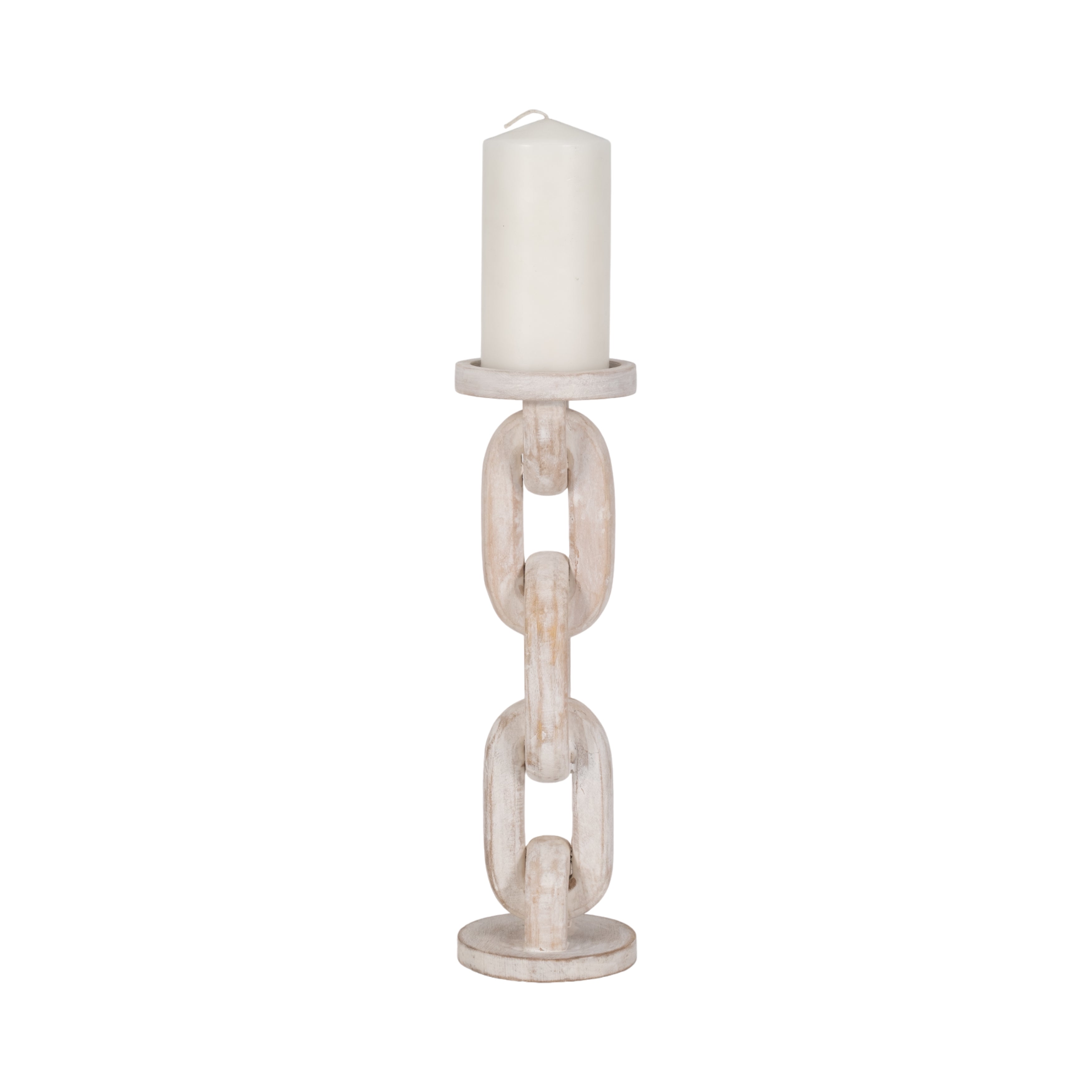 Wood, 14" Chain Pillar Candle Holder, White - Decor Addict, LLC