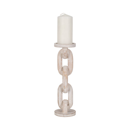 Wood, 14" Chain Pillar Candle Holder, White - Decor Addict, LLC
