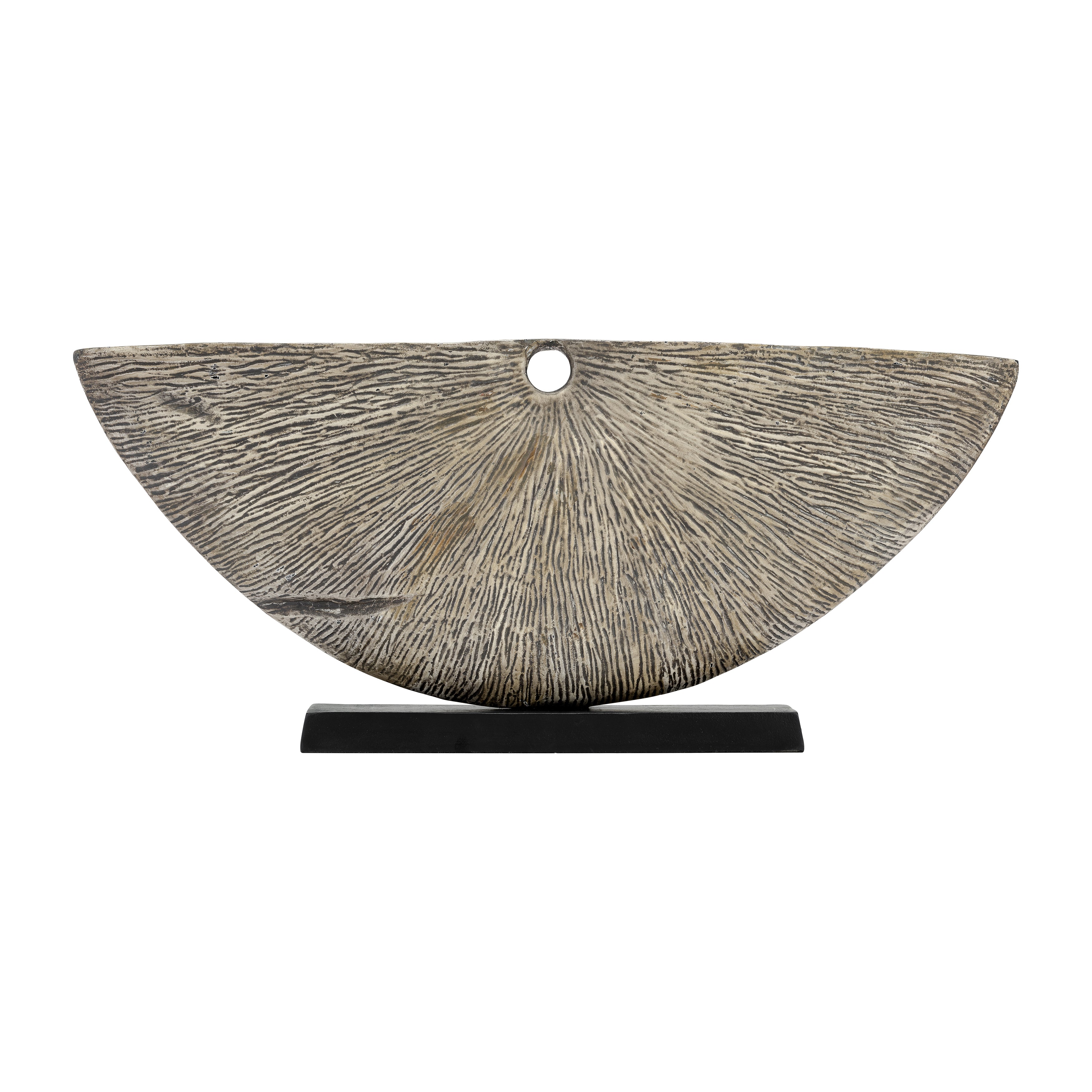 Metal,13"h Corrugated Half Circle Sculpture,ivory - Decor Addict, LLC