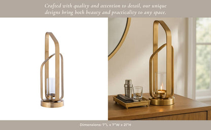 Candle Holder - Gold Metal Stylish Hurricane, 21 in. - Decor Addict, LLC