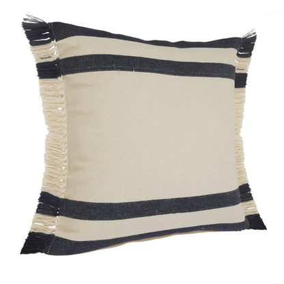 Double Blue Border Striped Throw Pillow with Fringe: Blue/White / 20" x 20" / Poly Filled - Decor Addict, LLC