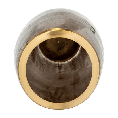 Glass 24" Vase W/ Metal Ring, Champagne - Decor Addict, LLC