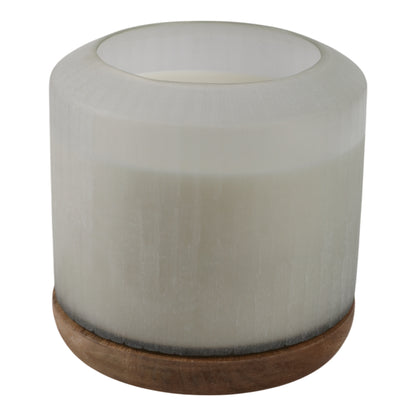 8x8" 105 Oz Starry Sky Wood Base Candle, White/nat - Decor Addict, LLC