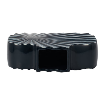 Cer, 8"h Textured Vase, Nvy Blue/cream - Decor Addict, LLC