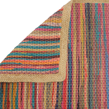 Multicolored Geometric Jute Bordered Accent Rug, 2' x 3': Multi/Tan - Decor Addict, LLC