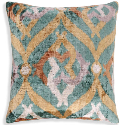 Emerald Gold Ikat Velvet Pillow – 16x16 in - Decor Addict, LLC