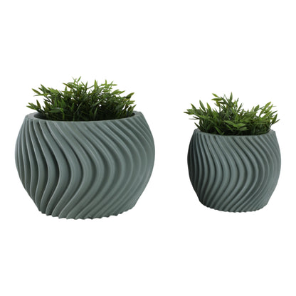 S/2 8/12" Curvy Lines Rounded Planter, Sage Green - Decor Addict, LLC
