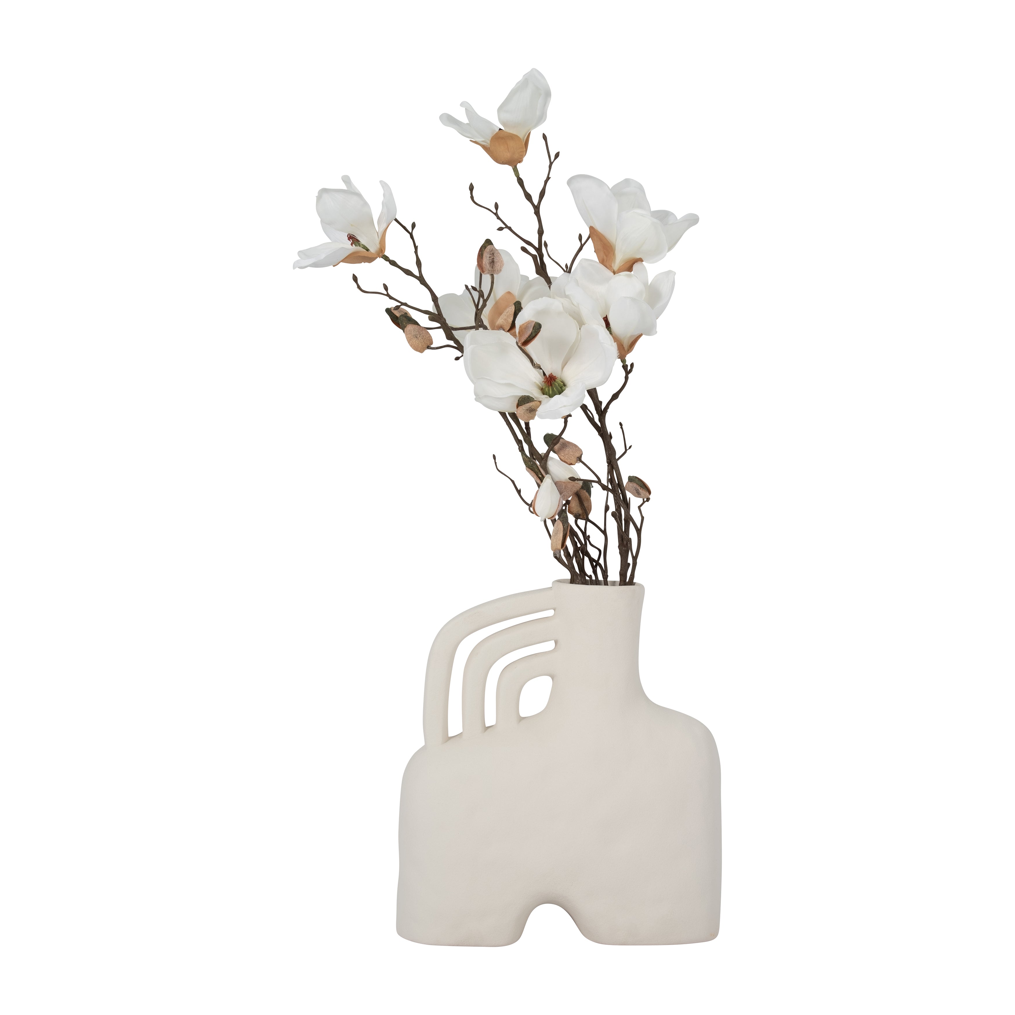 Cer, 12" Rough Triple Handle Vase, Cotton - Decor Addict, LLC