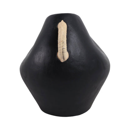 Black 10 in. Pottery Novelty Jug Vase with Rattan Handles - Decor Addict, LLC