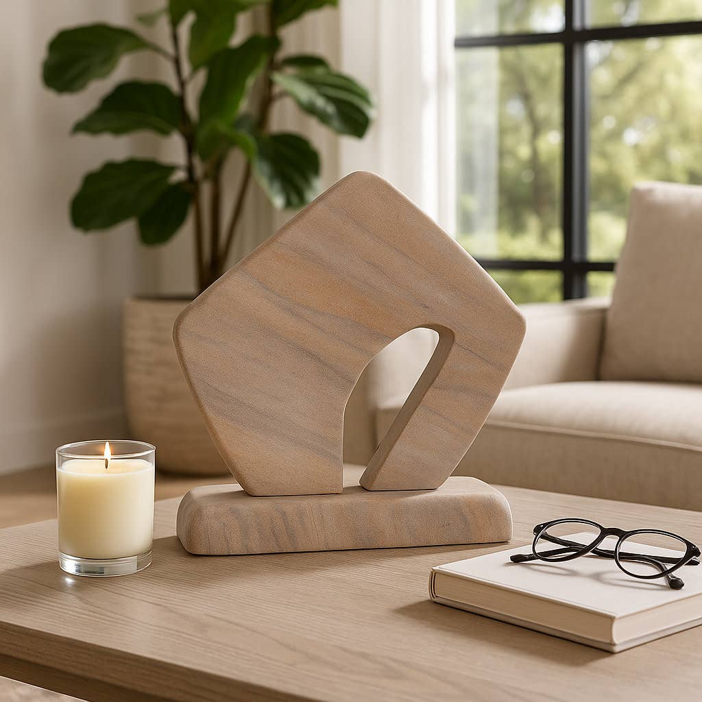 Decorative Sculpture - Tan Sandstone Minimalist, 7 in. - Decor Addict, LLC