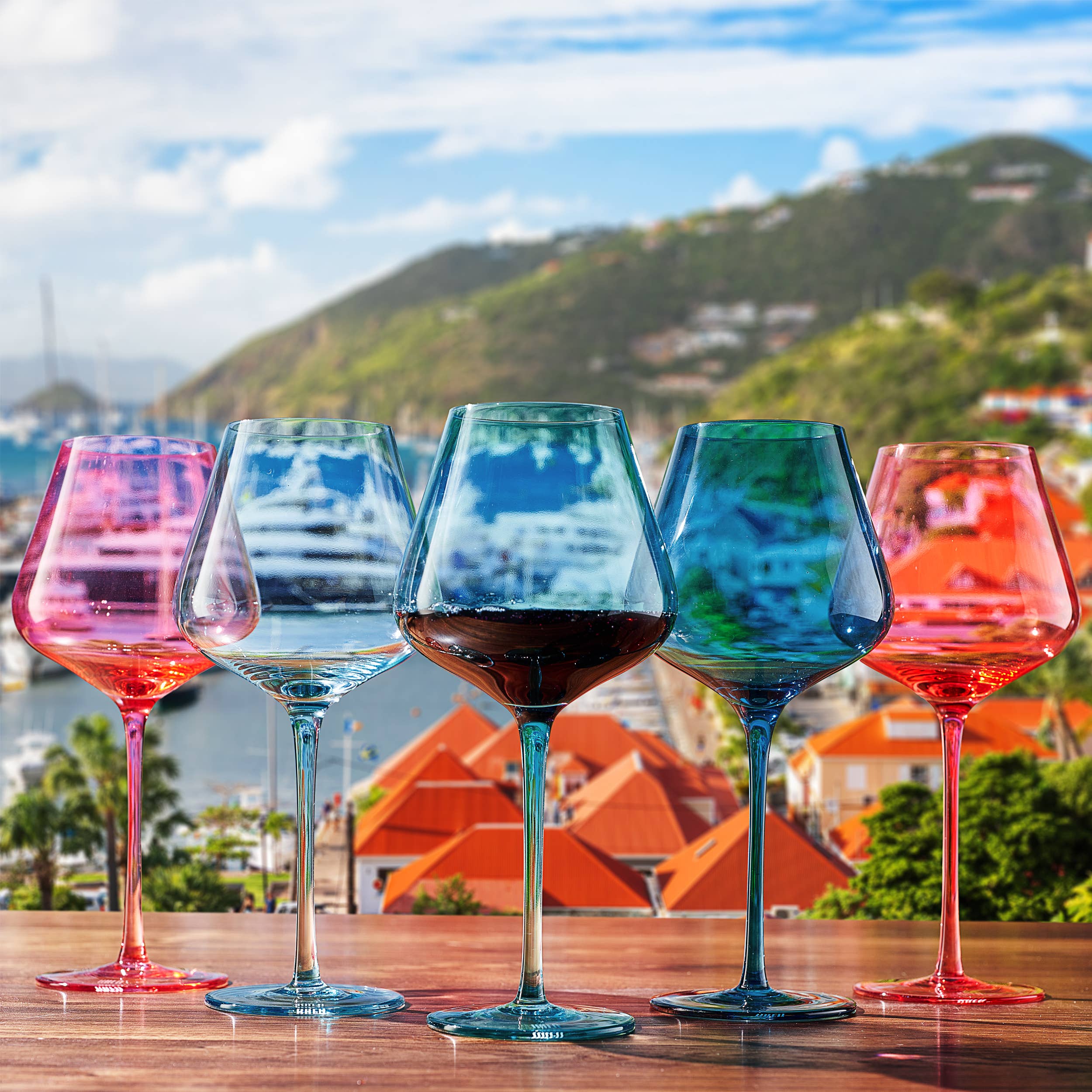 Colors of St. Barth, City Wine Glassware | Set of 5, 20 OZ - Decor Addict, LLC
