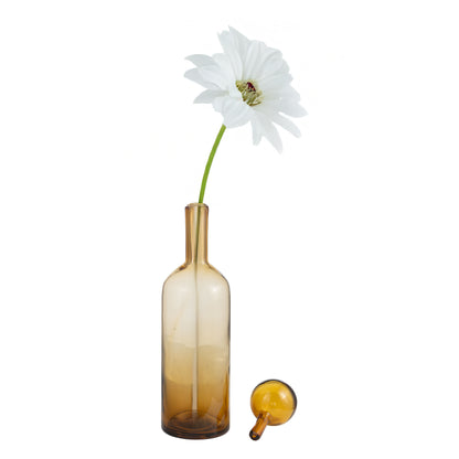 Glass, 20" Bottle W/ Stopper Amber - Decor Addict, LLC