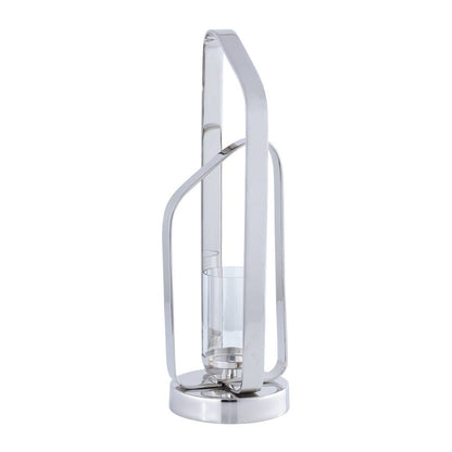 Candle Holder - Silver Metal Stylish Hurricane, 21 in. - Decor Addict, LLC