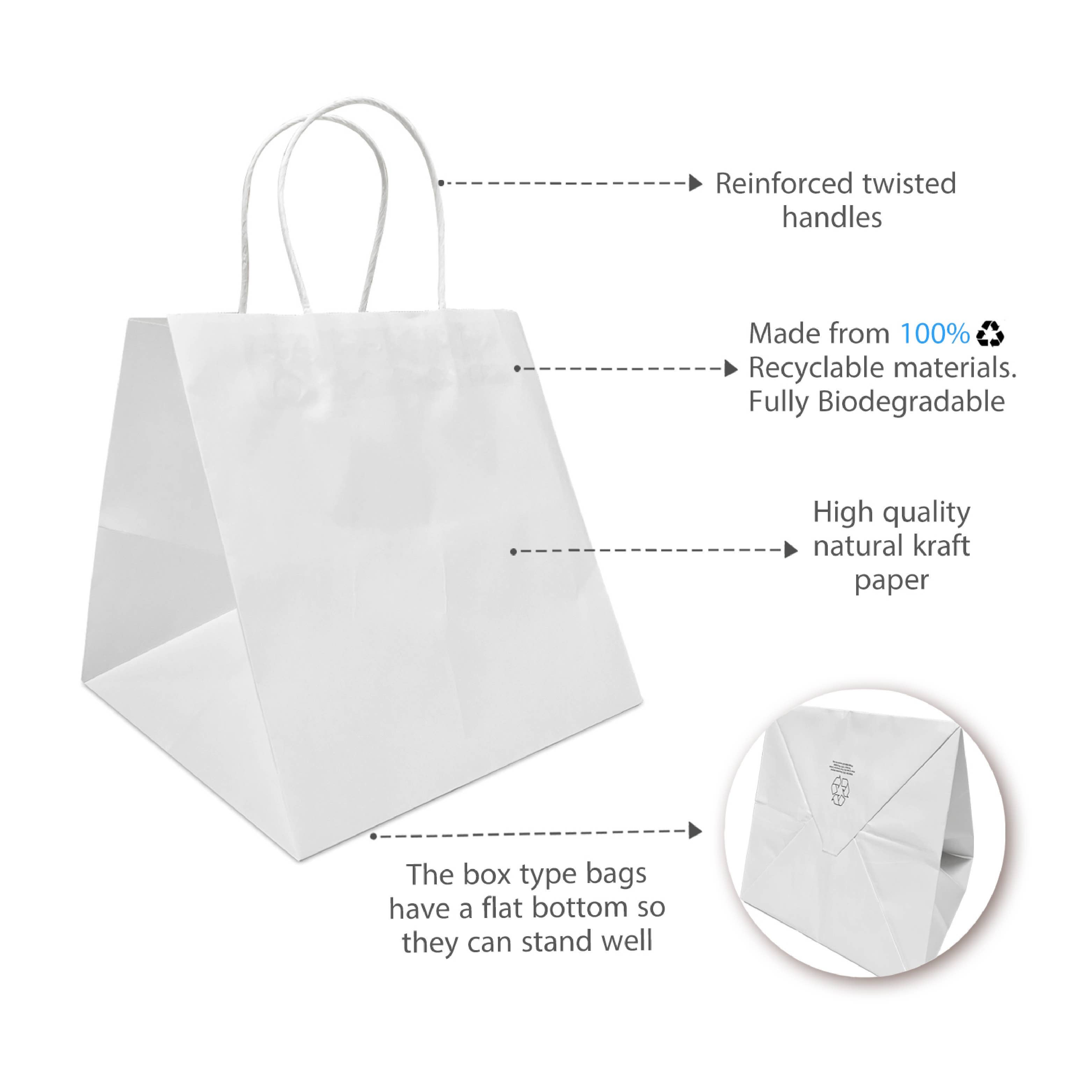 Custom Print Cube 10.5x10.5x10.5 White Paper Bags w Handle: 250 bags - $1.1/pc / 1 side print (front) - Decor Addict, LLC