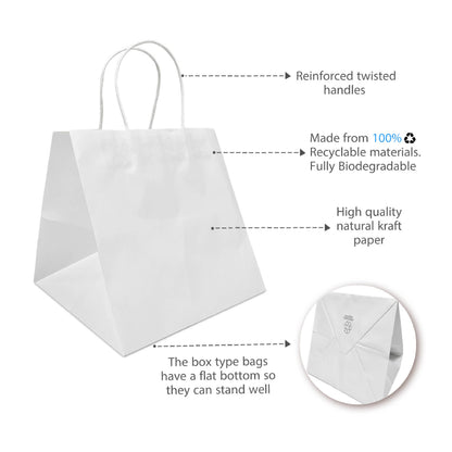 Custom Print Cube 10.5x10.5x10.5 White Paper Bags w Handle: 250 bags - $1.1/pc / 1 side print (front) - Decor Addict, LLC