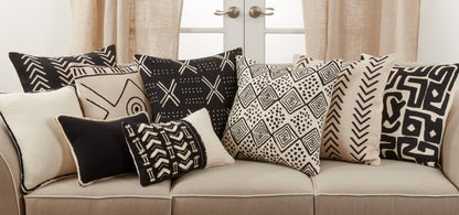 Throw Pillow With Kuba Cloth Design: Black/White / Down Filled / 22" - Decor Addict, LLC